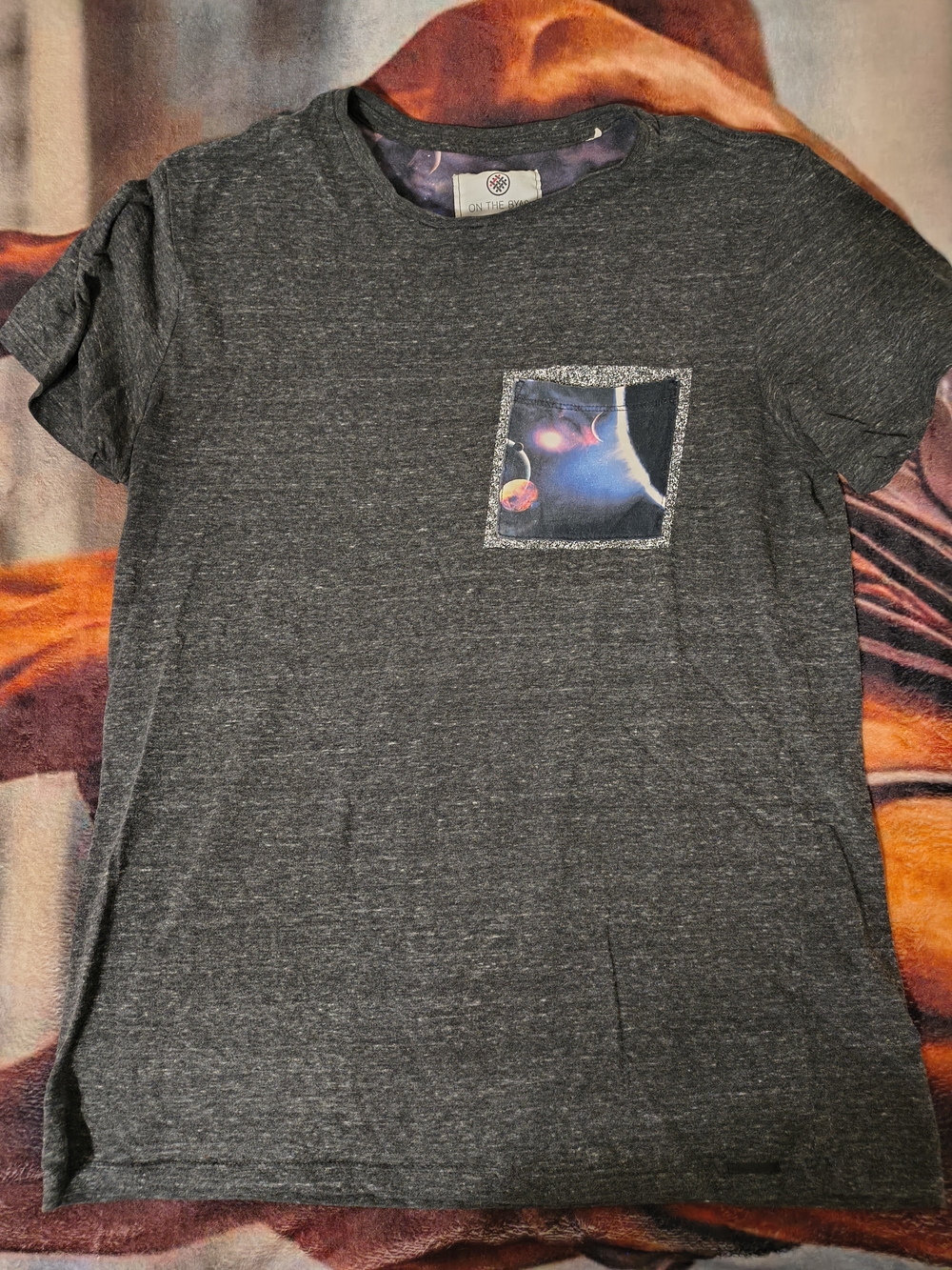 on the byas Dark Heather Gray Pocket Graphic Tee